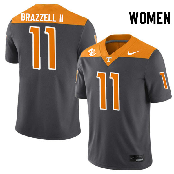 Women #11 Chris Brazzell II Tennessee Volunteers College Football Jerseys Stitched-Anthracite